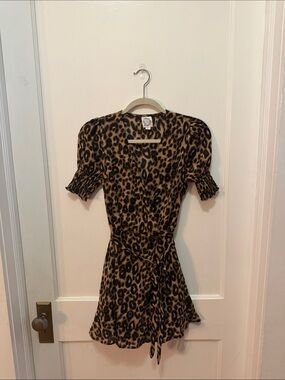 Blue Rain Leopard Print Wrap Mini Dress - Brown/Black